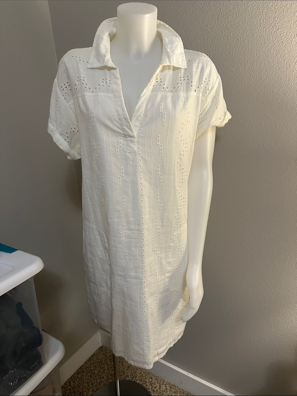 Prana White Eyelet Mini Shirt Dress